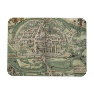 Karta av Exeter, från "Civitates Orbis Terrarum" Magnet