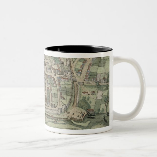 Karta av Exeter, från "Civitates Orbis Terrarum" Två-Tonad Mugg (Höger)