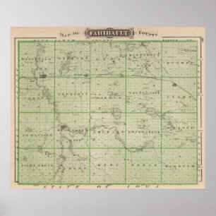 Karta av Faribault County, Minnesota Poster