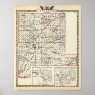 Karta av Fayette County, Mt Vernon och McLeansboro Poster