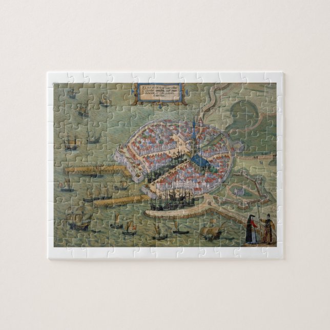 Karta av Flissinga, från 'Civitates Orbis Terrarum Pussel (Horisontell)