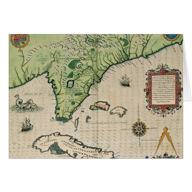 Karta av Florida, från 'Brevis Narratio Hälsningskort (Framsidan Horizontal)