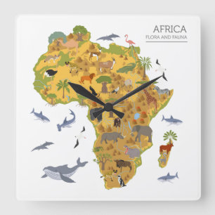 Karta av floror & Fauna för afrika Fyrkantig Klocka