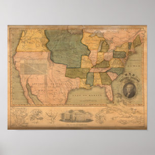 Karta av Förenta staterna med George Washington Poster