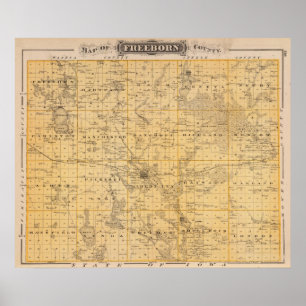Karta av Freeborn County, Minnesota Poster