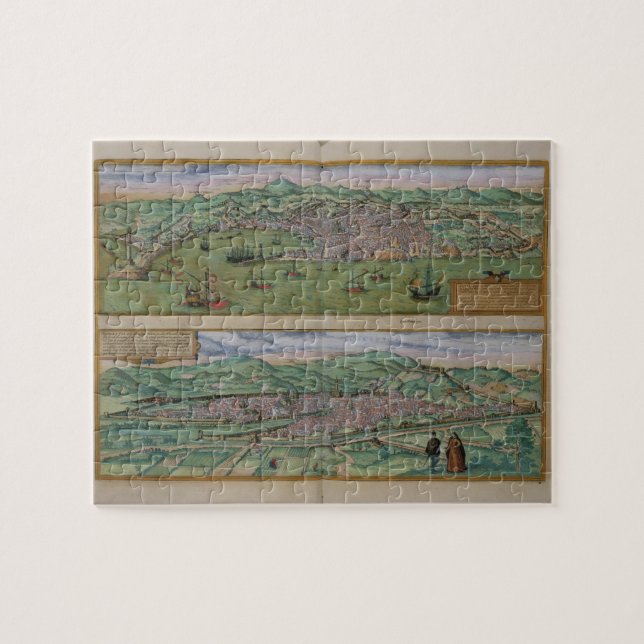 Karta av Genoa och Florence, från 'Civitates Orbis Pussel (Horisontell)