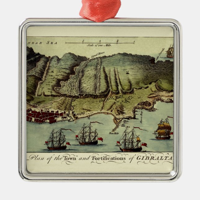 Karta av Gibraltar 1765 Julgransprydnad Metall (Framsidan)
