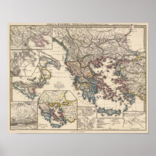 Karta av Graecia, Makedonien, Thracia Poster