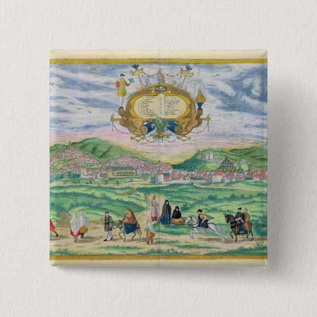 Karta av Granada, från "Civitates Orbis Terrarum" Knapp (Framsida)