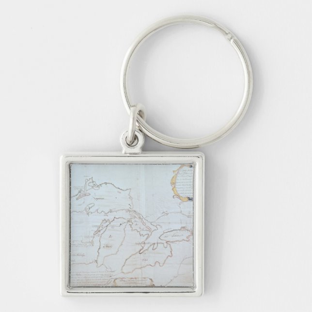 Karta av Greaten Lakes Fyrkantig Silverfärgad Nyckelring (Framsidan)