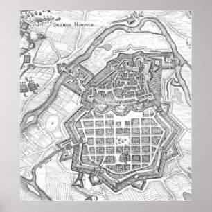 Karta av Hanau, 1636 Poster