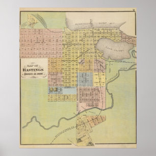 Karta av Hastings, Dakota County, Minnesota Poster