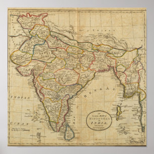 Karta av Hindostan eller Indien Poster