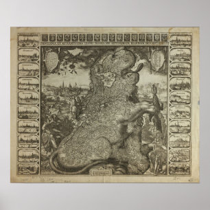 Karta av Holland 1609 - Claes Jansz Visscher Poster