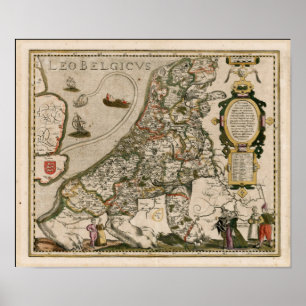 Karta av Holland 1617 - Leo Belgicus Poster