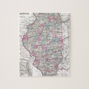 Karta av Illinois, Joseph Hutchins Colton Pussel