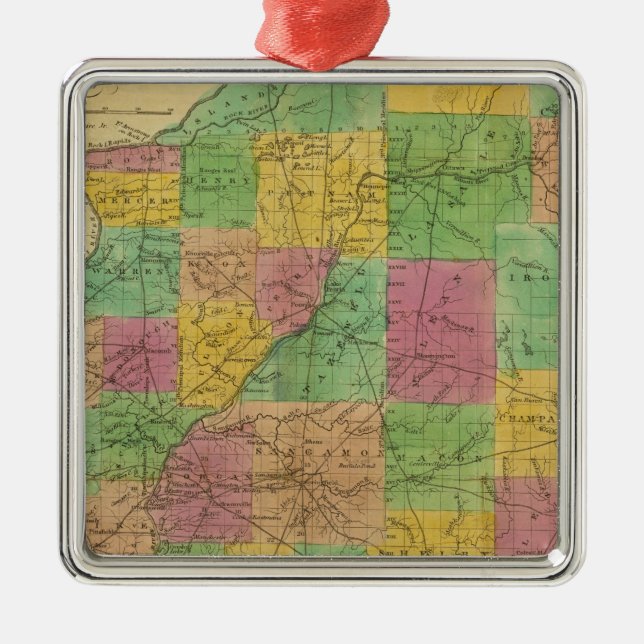 Karta av Illinois Julgransprydnad Metall (Framsidan)