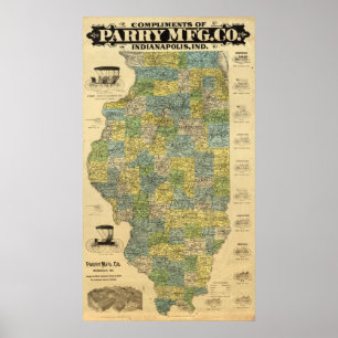Karta av Illinois Poster