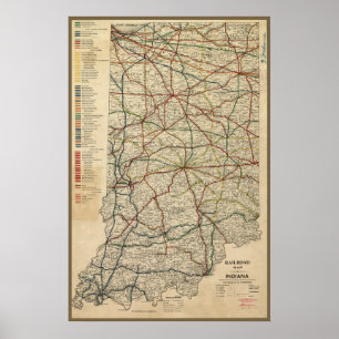 Karta av Indiana järnvägsystemet, Circa 1897 Poster