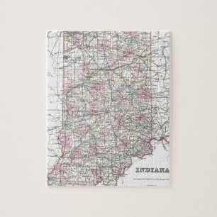 Karta av Indiana. Joseph Hutchins Colton Pussel