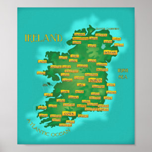 Karta av Irland Poster