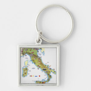 Karta av italien fyrkantig silverfärgad nyckelring