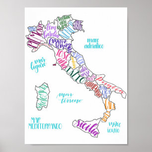 Karta av italien med regioner poster