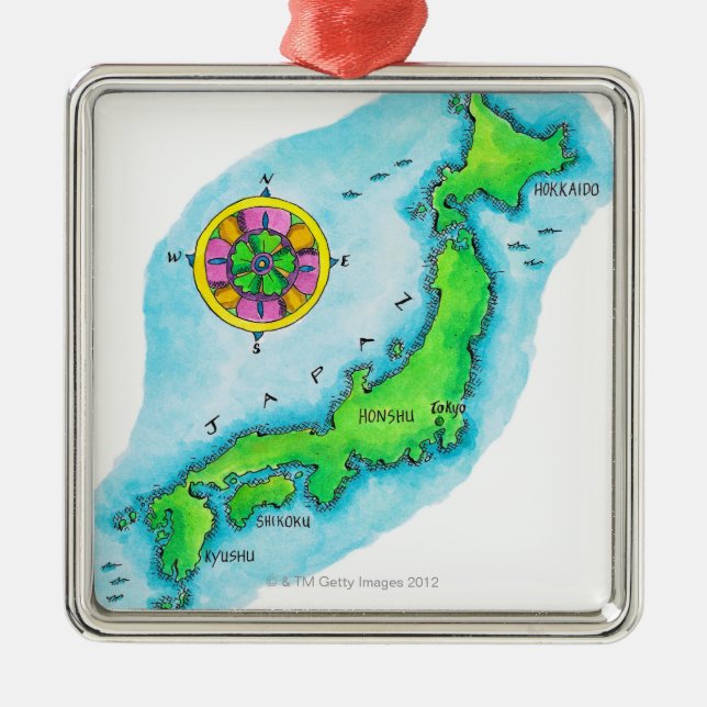 Karta av Japan Julgransprydnad Metall (Framsidan)
