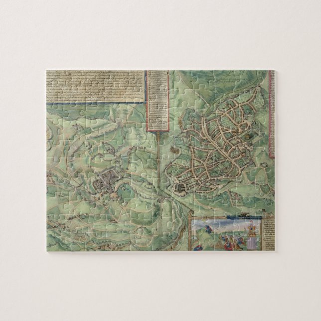 Karta av Jerusalem, från 'Civitates Orbis Terrarum Pussel (Horisontell)