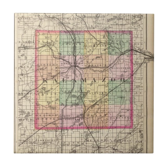 Karta av Kalamazoo County, Michigan Kakelplatta (Framsidan)