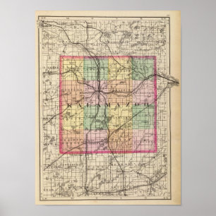 Karta av Kalamazoo County, Michigan Poster