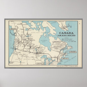 Karta av Kanada - Kanada luft postar ruttar Poster