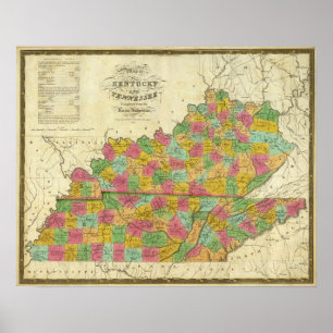 Karta av Kentucky och Tennessee Poster