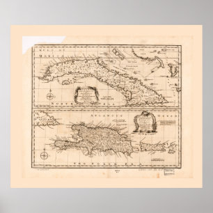 Karta av Kuban & Puerto Rico (1747) Poster