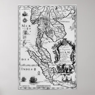 Karta av kungariket av Siam Poster
