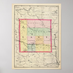 Karta av Lake County, Michigan Poster
