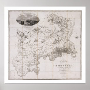 Karta av länet av Middlesex som publiceras 1819 Poster