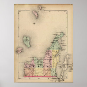 Karta av Leelanau County, Michigan Poster