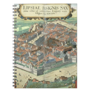 Karta av Leipzig, från "Civitates Orbis Terrarum" Anteckningsbok
