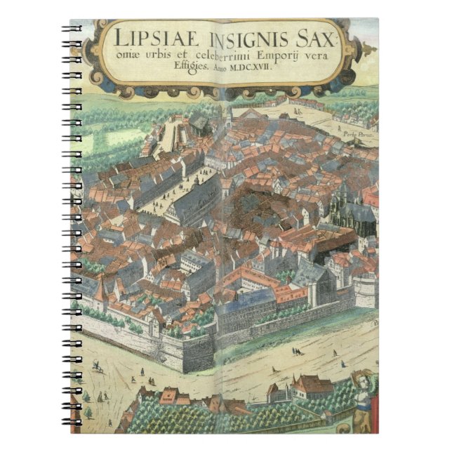 Karta av Leipzig, från "Civitates Orbis Terrarum" Anteckningsbok (Framsidan)