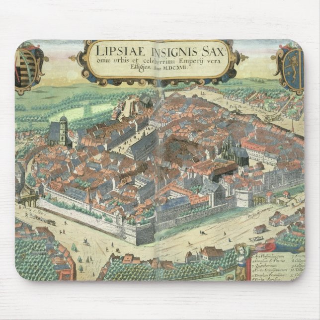 Karta av Leipzig, från "Civitates Orbis Terrarum" Musmatta (Framsidan)