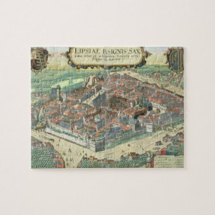 Karta av Leipzig, från "Civitates Orbis Terrarum" Pussel