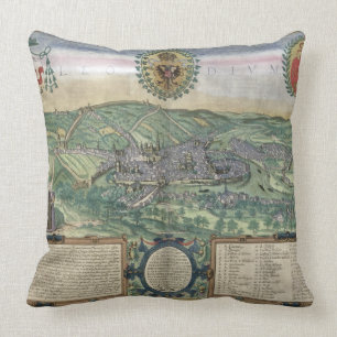 Karta av Liege, från "Civitates Orbis Terrarum" Kudde