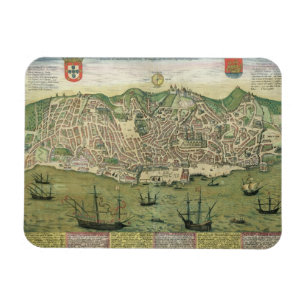 Karta av Lisbon, från "Civitates Orbis Terrarum" Magnet