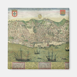 Karta av Lisbon, från "Civitates Orbis Terrarum" Magnet