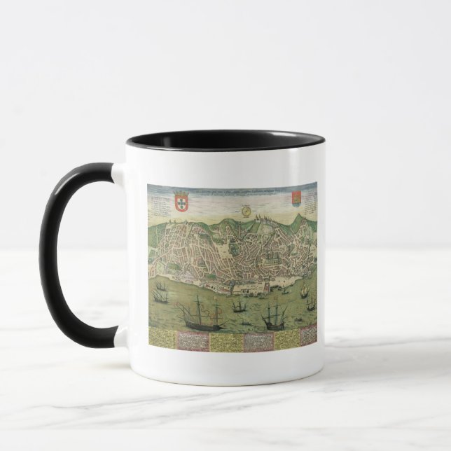 Karta av Lisbon, från "Civitates Orbis Terrarum" Mugg (Vänster)