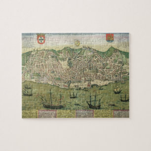 Karta av Lisbon, från "Civitates Orbis Terrarum" Pussel
