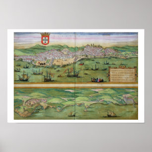 Karta av Lisbon och Cascais, från 'Civitates Orbi Poster
