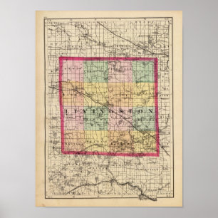 Karta av Livingston County, Michigan Poster