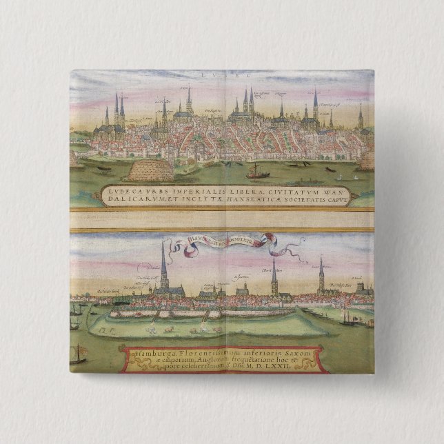 Karta av Lubeck och Hamburg, från 'Civitates Orbis Knapp (Framsida)